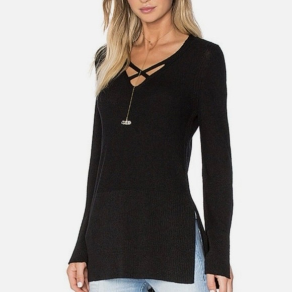 Free People Black Criss Cross Front Tunic Sweater - Picture 2 of 13